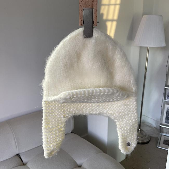 Handmade Crochet Wool Hat for Women Korean Style Ear Protection Scarf Integrated Retro Knitted Head Hat ColdSeason Warm AirFlow Hat M（56-58cm）