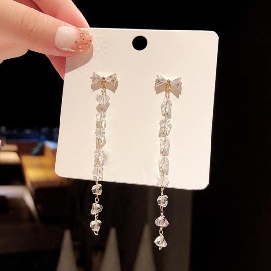 1 Pair Drop Earrings Faux Pearls Tassel Exaggerated Vintage Bow-knot Stud Earrings Birthday Gift