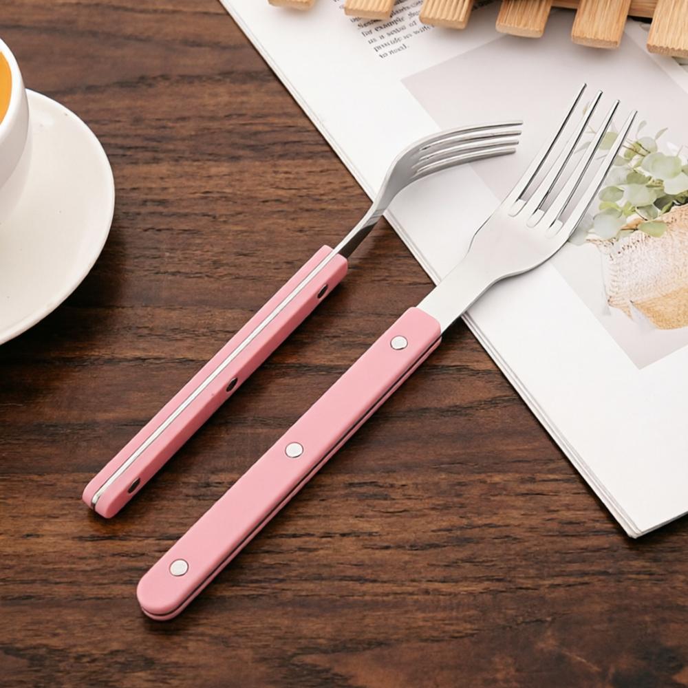 6Pcs Acrylic Clip Stainless Steel Handle Fork Set Mirror Dinner Fork Tableware Western Dessert Cake Fruit Fork Kitchen Cutlery