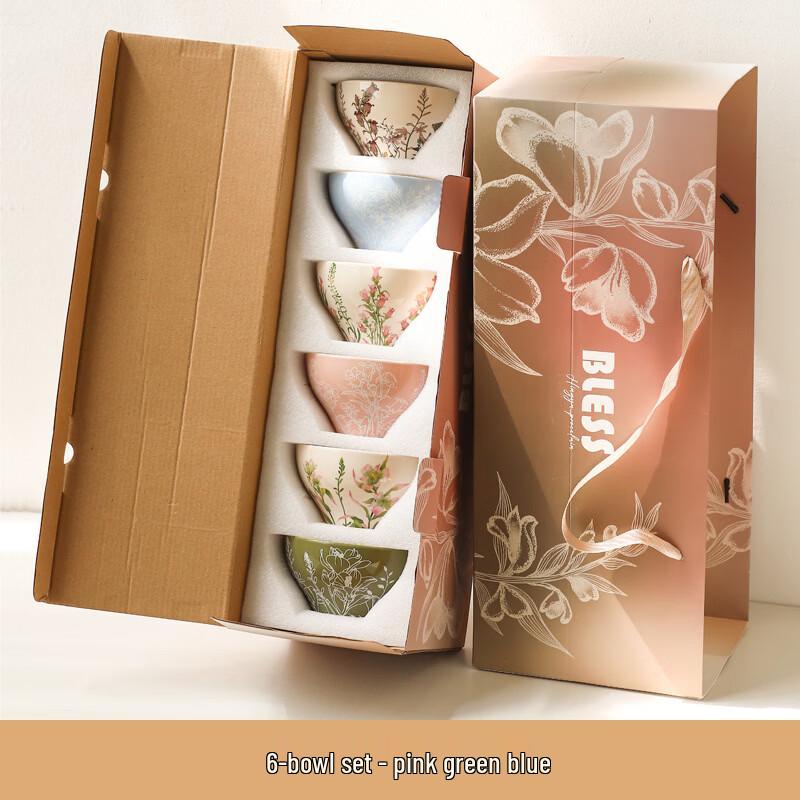 

Fresh Floral Ceramic Rice Bowl Set (6-Piece)