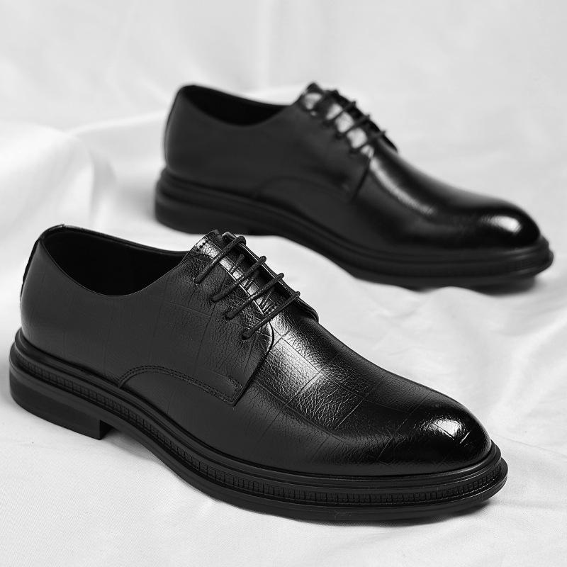 Leather shoes men's 2025 new summer dress black men's shoes British casual wedding groom shoes 2025