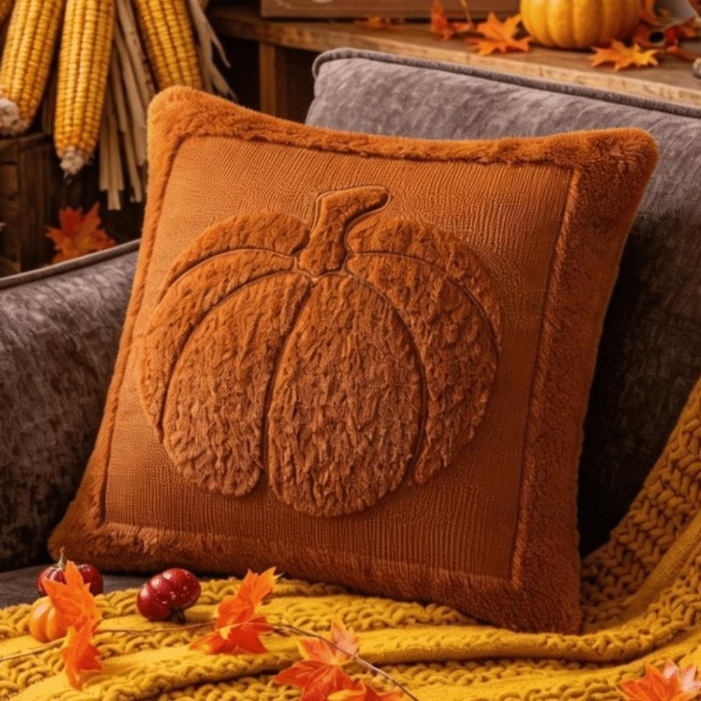 Soft Plush Fabric Throw Pillow Covers Pumpkin Pattern Faux Wool Cushions  Living Room Bedroom