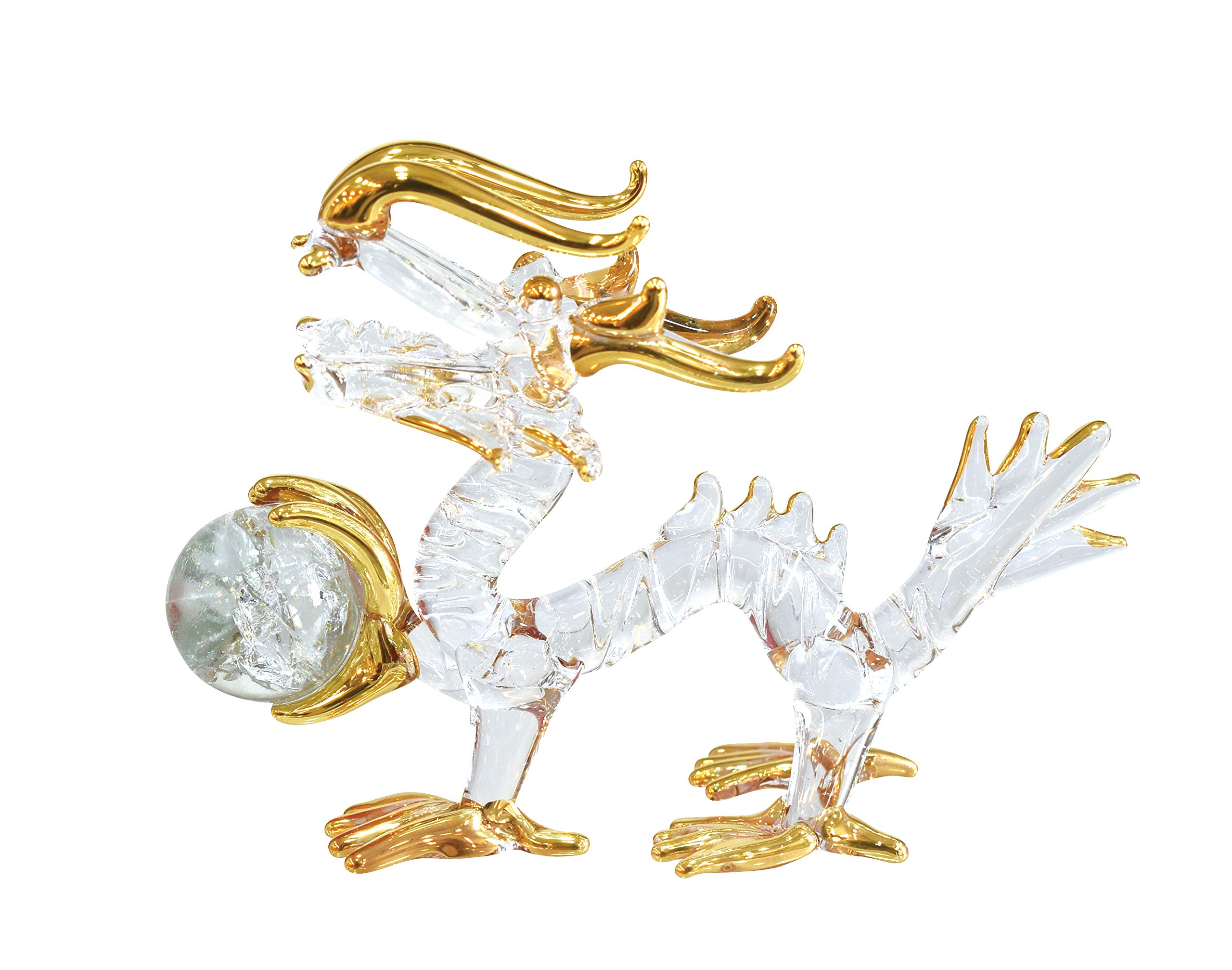Fourcart Handmade Glass Feng Shui Purification Dragon with 2 inches Ball,