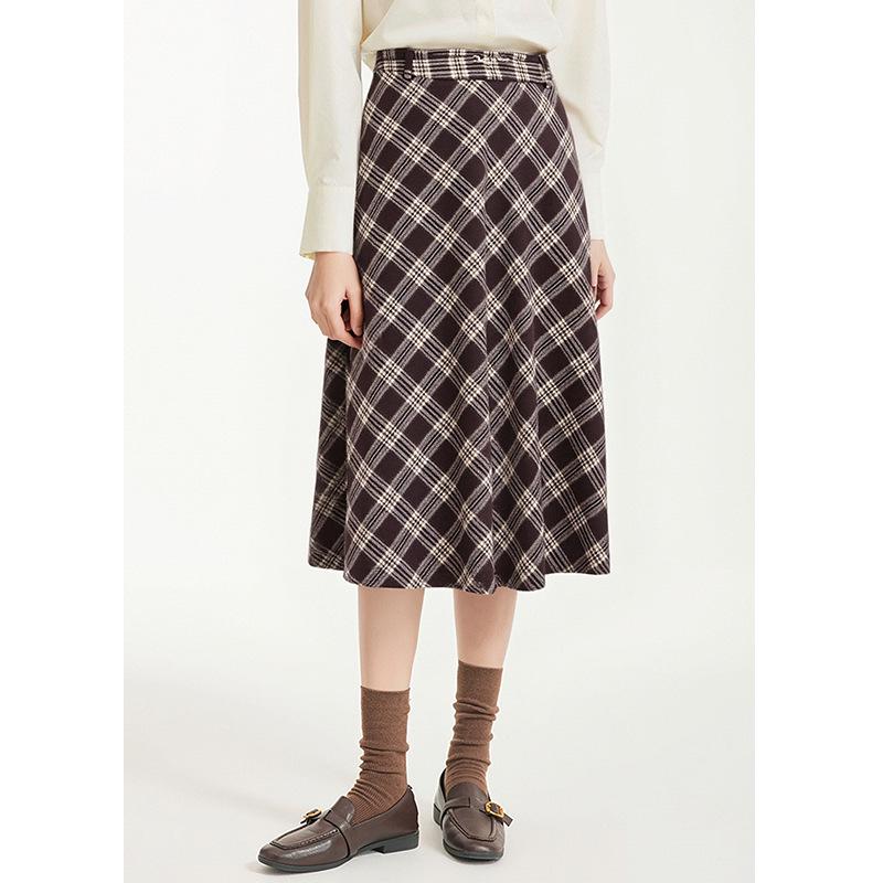 Woolen Plaid A-Line Skirt: Autumn/Winter 2025 High-Waist, Slimming, Hip-Covering Mid-Length for Women