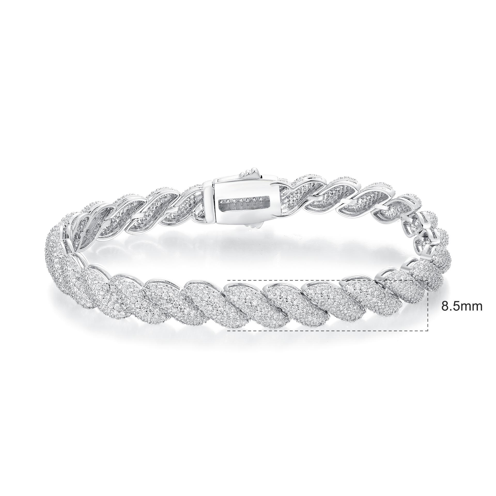 

A spring buckle Cuban bracelet copper inlaid with zircon, popular hip hop trend jewelry Bracelet 7.5inch (19cm)