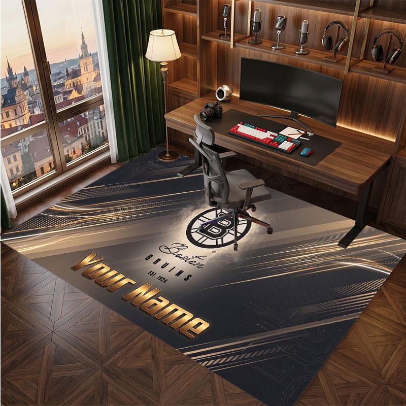 Tappeto in Cristallo Vellutato Personalizzato Boston Bruins, Tappeto Morbido Antiscivolo con Testo Nome Personalizzato per Soggiorno Camera da Letto