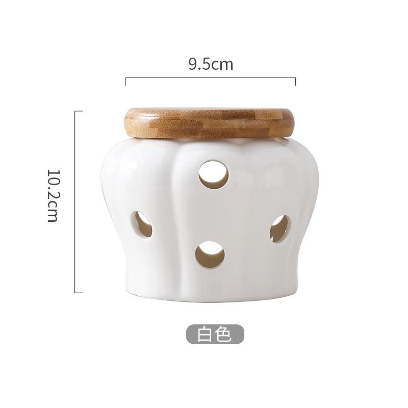 Cutout Kitchen Ginger Garlic Storage Jar Pumpkin Shape Storage Box Ceramic Storage Jar Porcelain Bamboo Lid Box Kitchen Utensils