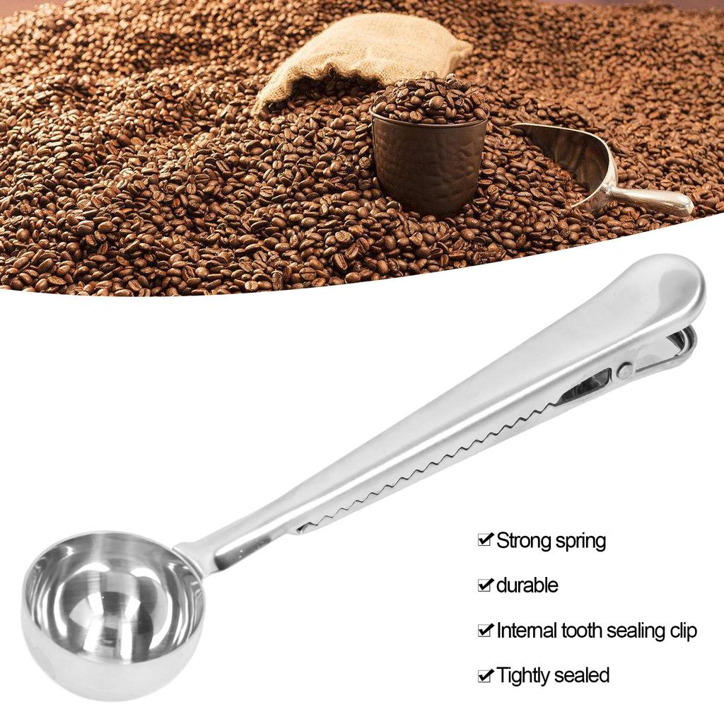 Coffee Spoon Sealing Clip 2 in 1 Stainless Steel Tight Sealing Deepen Design Convenient Practical Coffee Drinking Tools