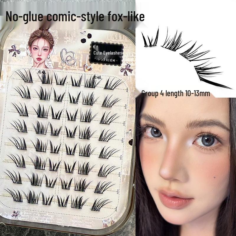 Adhesive-Free Qingqiu Tuoshan Fox Eyelashes: Thick, Natural Black-Brown Chinese Style