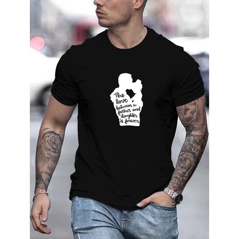 

European Size Men S Short-Sleeve Round Neck T-Shirt with a Design Representing The Love Between a Father And Daughter for Summer Casual Wear 4XL чорний