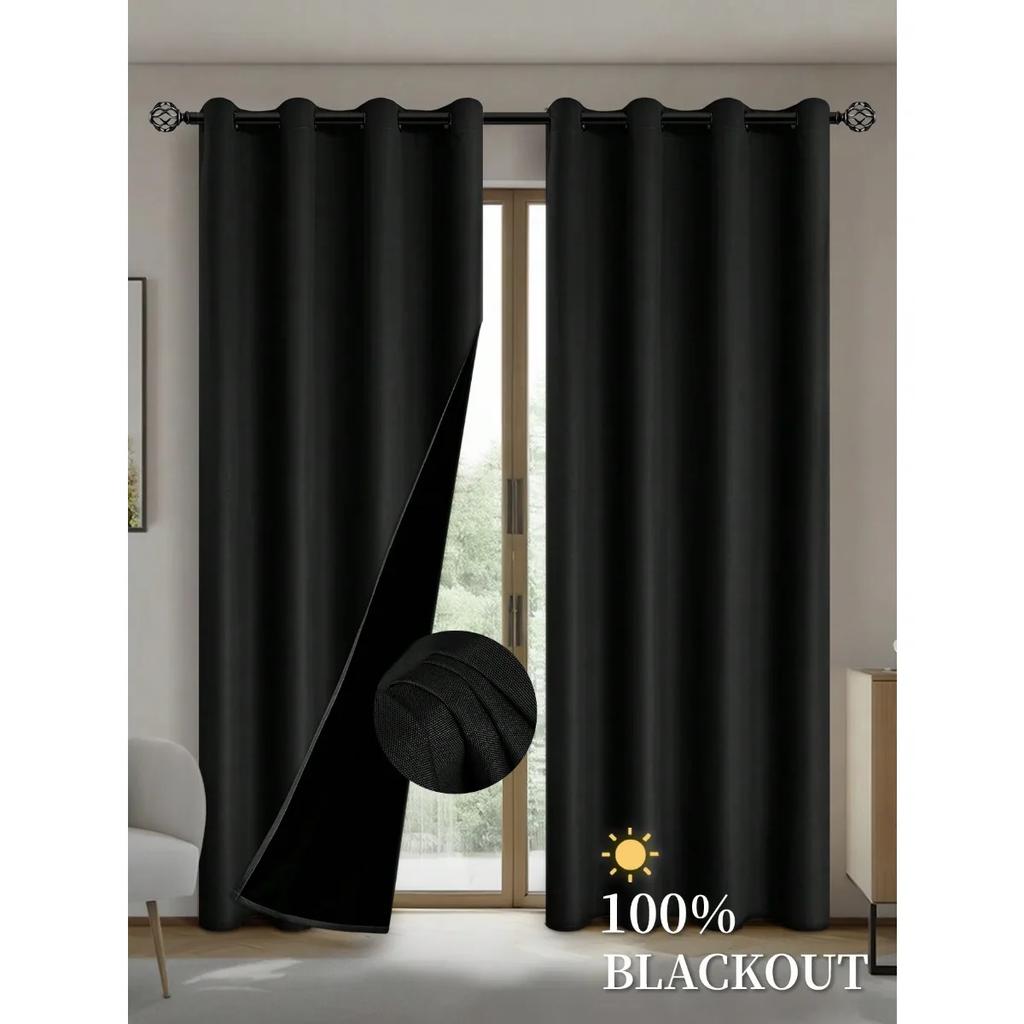 2pcs Blackout Curtains with Coated Insulated Lining, Suitable for Living Room, Bedroom, Kitchen, Home Decor, Room Decoration