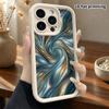 Phone case: 2D flat design suitable for iPhone 18 17 16 15 14 13 Pro tiered protective case, blue-gold fluid, Christmas and Halloween gift