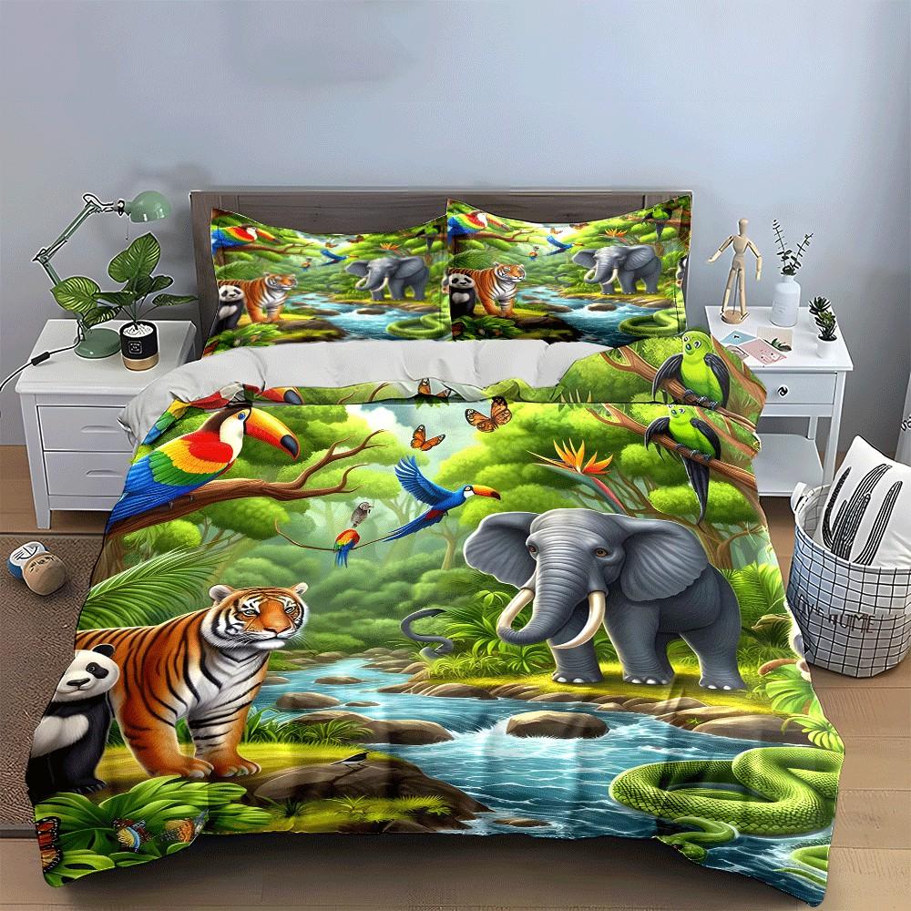 Grosstor Unisex Wildlife Jungle Adventure Set Exquisite Three-Piece Bedding Set Gift For Kids And Adults