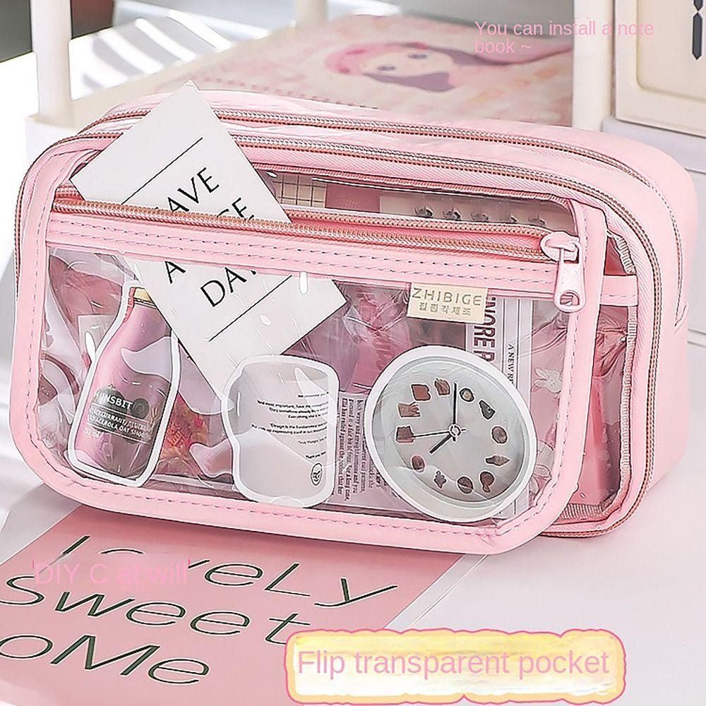 Transparent Flip Cover Pencil Case 8 Layers Stationery Storage Pouch  Office School Supplies