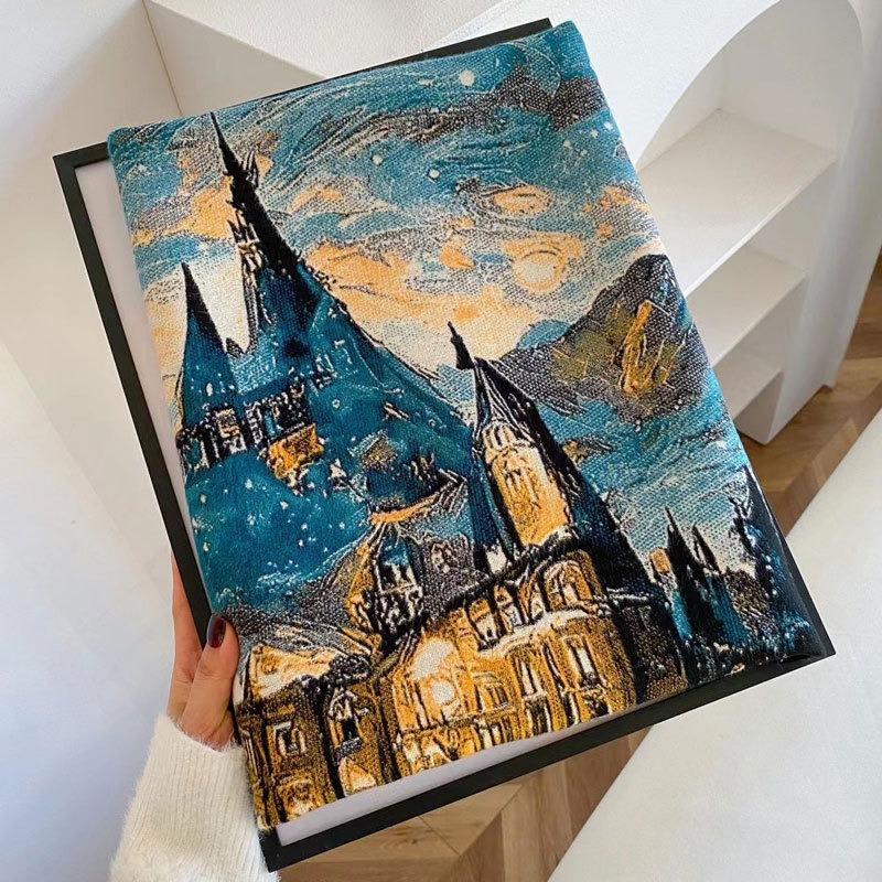 Autumn and winter new oil painting style double-sided jacquard scarf women's high-end sense versatile shawl scarf thickened warm scarf