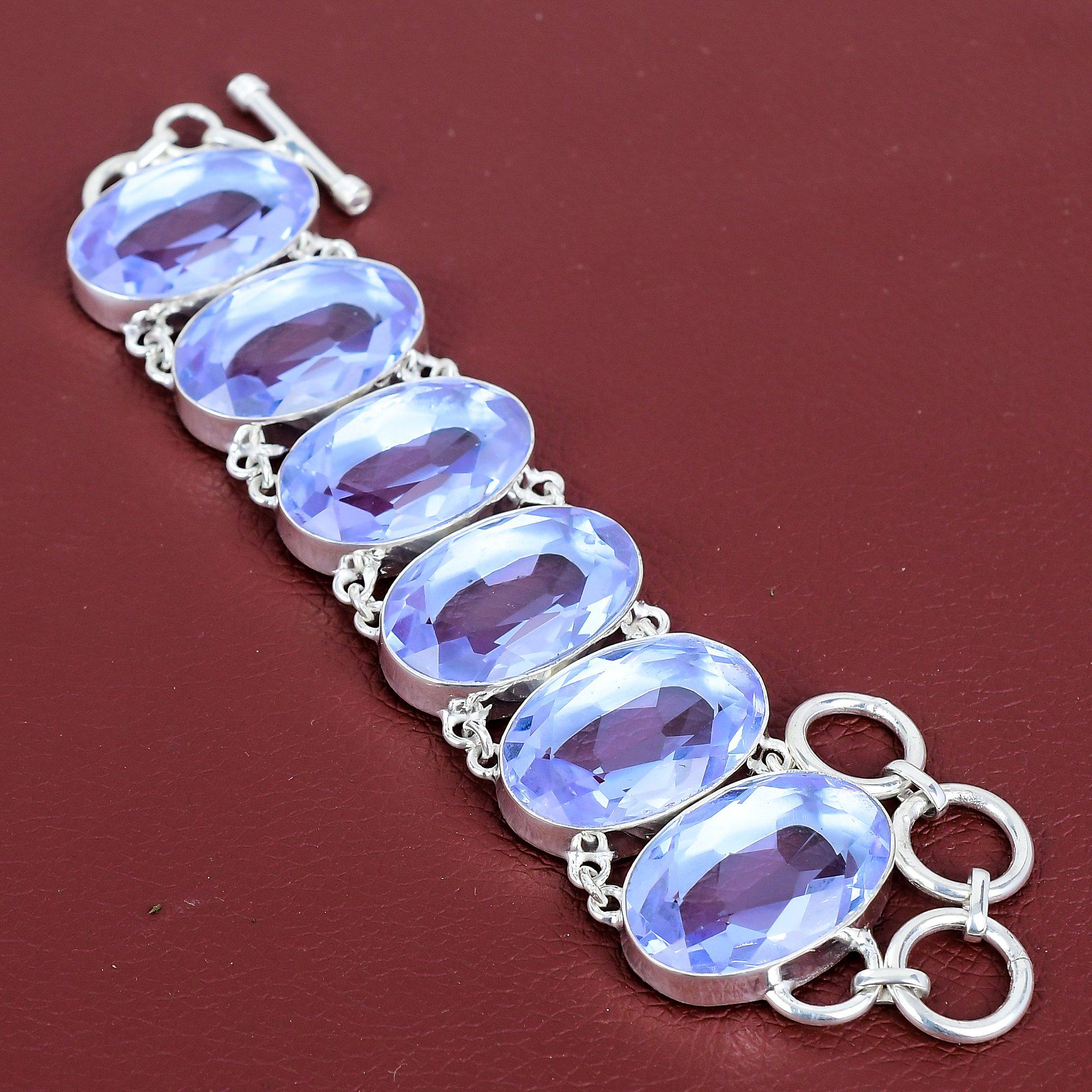 

Faceted tanzanite quartz bracelet genuine gemstone bracelet 925 sterling silver bracelet adjustable chain bracelet handmade jewelry for gift Adjustable