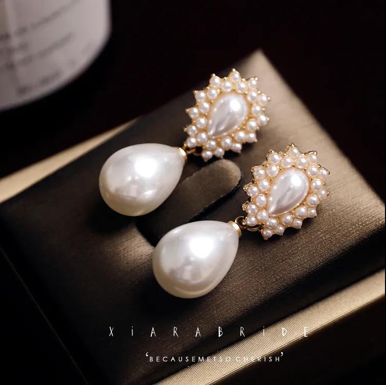 

JMXD Baroque Style Pearl Earrings Vintage French Luxury Bridal Drop Earrings for Women Fashion Wedding Jewelry Gift