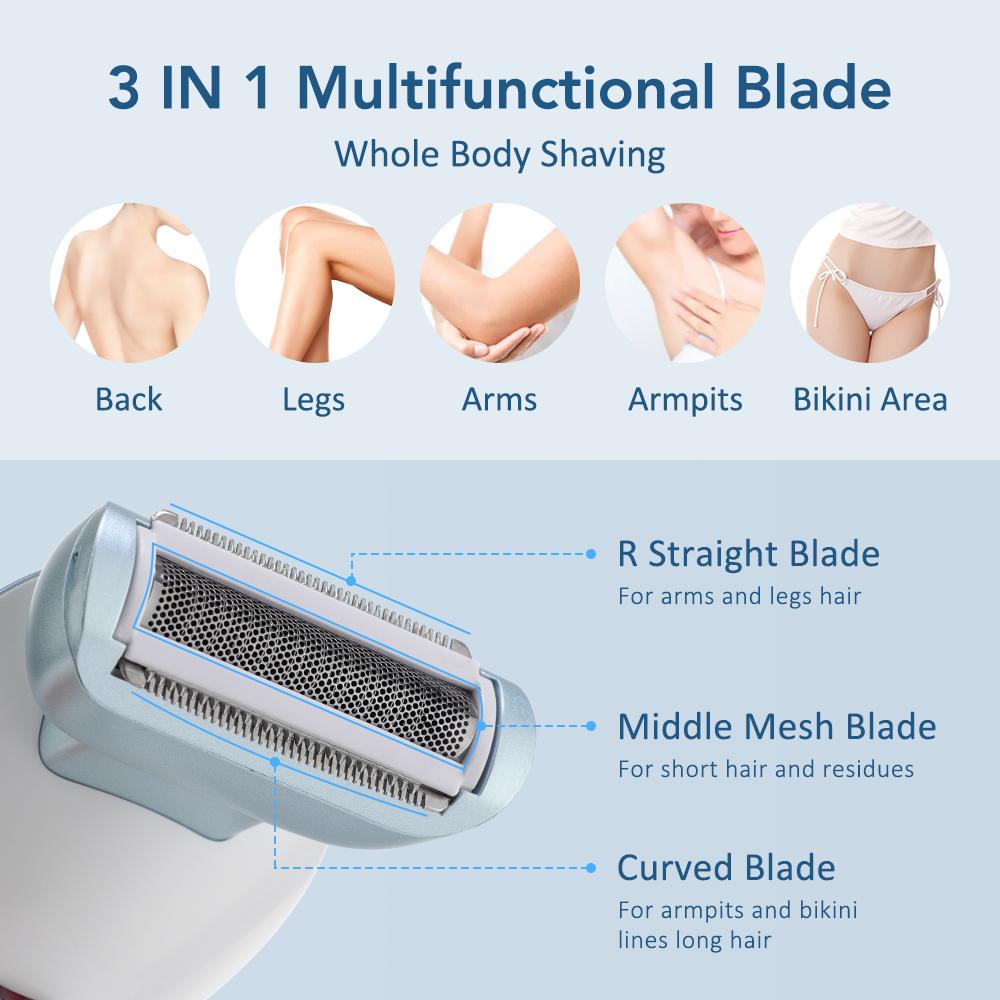 Electric Shaver Cordless Rechargeable Women Hair Trimmer with Detachable Head Painless Lady Shaver Trimmer Wet Dry Use 3 Modes