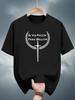 200g 100% Cotton Graphic Print T-shirt - Black Casual Short Sleeve Round Neck Summer Tee with Latin Text & Laurel Wreath Design