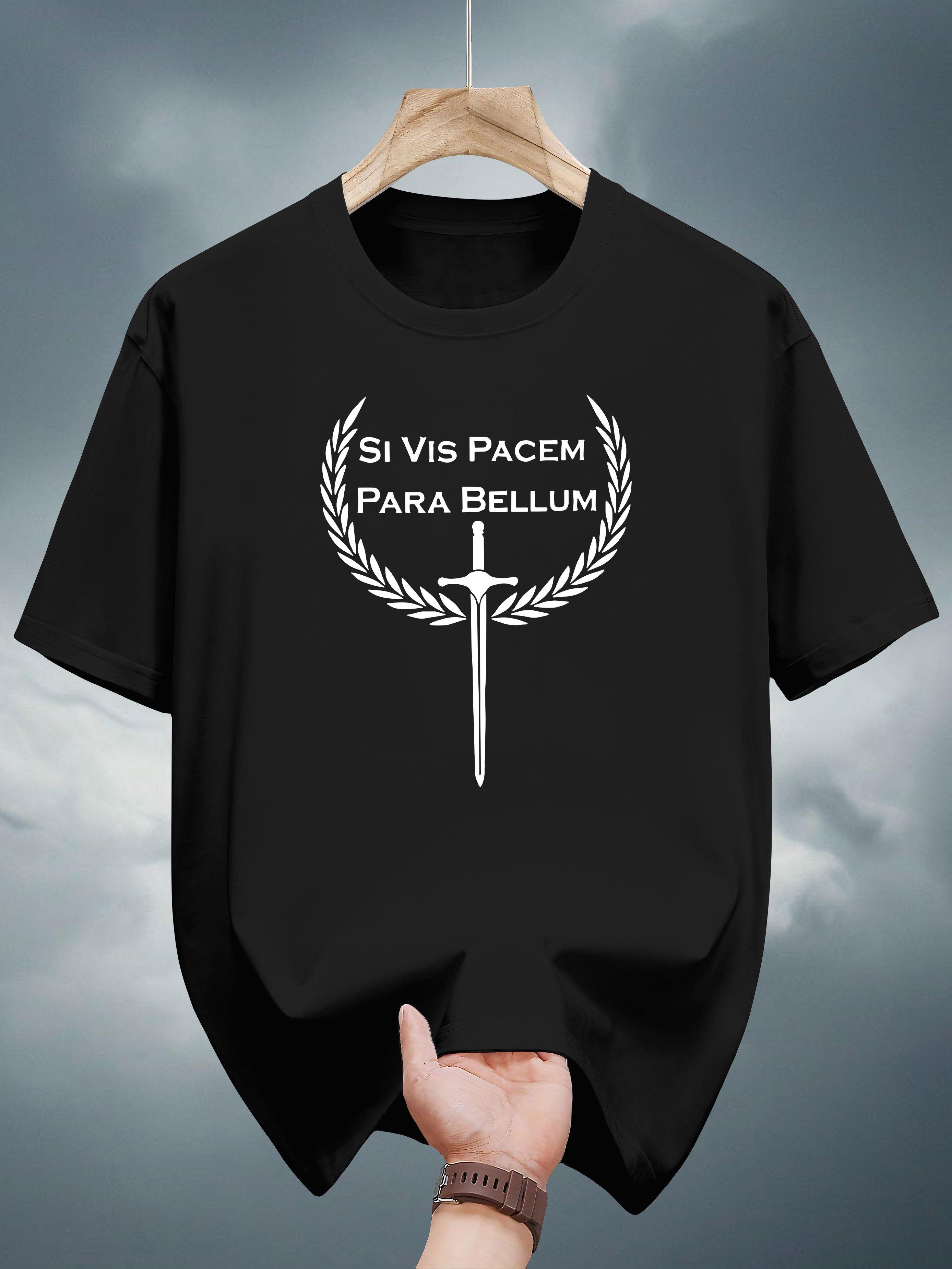

200g 100% Cotton Graphic Print T-shirt - Black Casual Short Sleeve Round Neck Summer Tee with Latin Text & Laurel Wreath Design XXXL