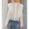 Solid Color Bottoming Sexy Hollow Lace Long-sleeved Women's Lace Shirt Jacket Top