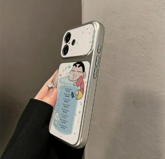 

Shin-chan Hydration Reminder Case for Apple iPhone 17 Pro Max 16/15/11 with Silver Frame Apple 12 Pro Max