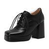 Fashion Red British Women Mixed Color Derbies Women High Thick Heels Pink Silver Oxfords Party Shoes Lace-up Square Toe Platform Brogues