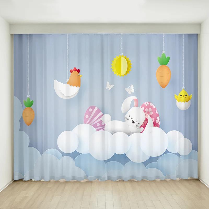 Hoher Verdunkelungsvorhang, Cartoon-Kaninchen, süßer Vorhang für Kinder, Mädchen, Schlafzimmer, Wohnzimmer, Fenstervorhang, dicker Verdunkelungsvorhang