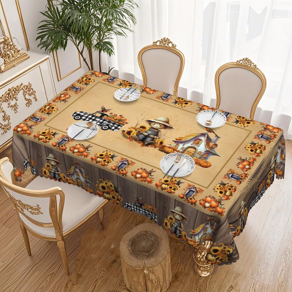 Pastorale Kürbis Sonnenblumen Tischdecke, Wasserdichte und Ölabweisende Esstischdecke, Kaffeetischdecke, Rechteckige Dekorationstischdecke für Restaurants