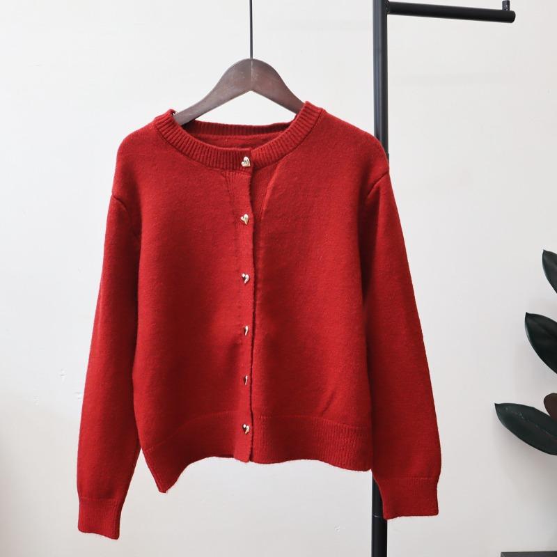 Autumn and Winter New Loose Solid Color Knitted Cardigan Round Neck Soft Waxy Lazy Wind Temperament Sweater Jacket Women