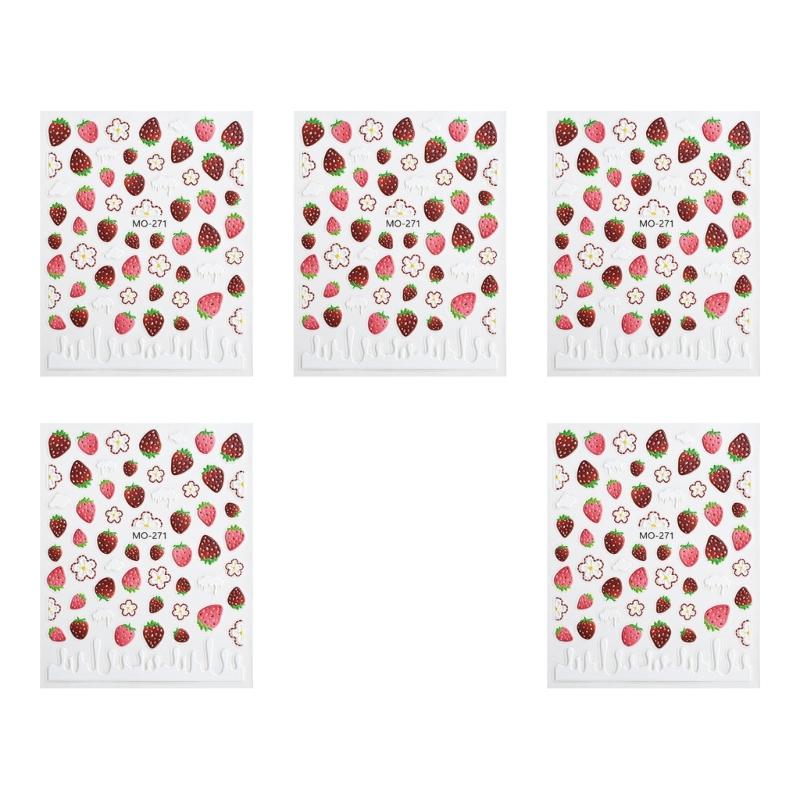 5PCS Summer Nail Art Stickers With Fruit Patterns Durability Non Toxic Nail Decals For Daily Use Or Parties