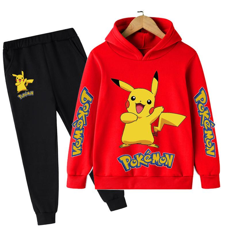 

2025 MINISO New Pikachu Cartoon Printed Sweatshirt+Pants 2pcs Set Spring Autumn Kids Boy Girl Clothing Casual Hoodie Teen Sportsuit 130