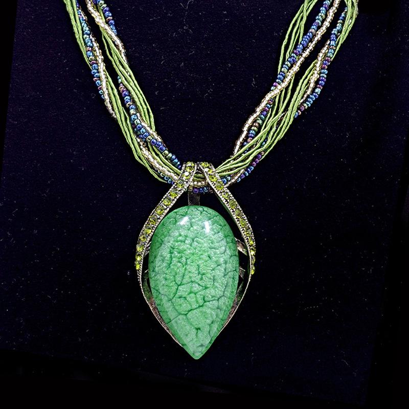 Ethnic Style Long Necklace: Retro Water Drop Pendant with Colored Shell for Fall/Winter