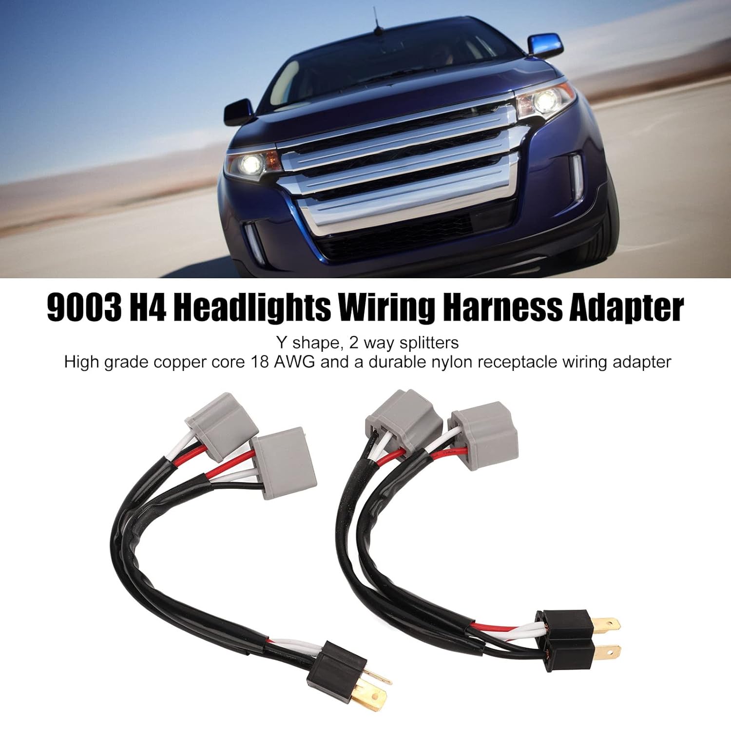 

Headlight Splitter Wire, 9003 H4 Wiring Harness Socket Adapter, Male to Female, 2 Way, Pack of 2, for Truck Pickup LED