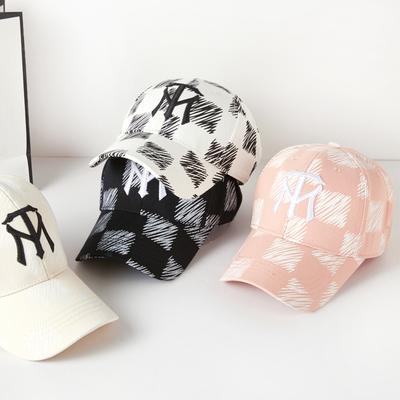 Frühlings- und Herbstmütze Herren Stickerei Buchstaben Karomuster Baseballkappe großer Kopfumfang Schirmmütze Damen