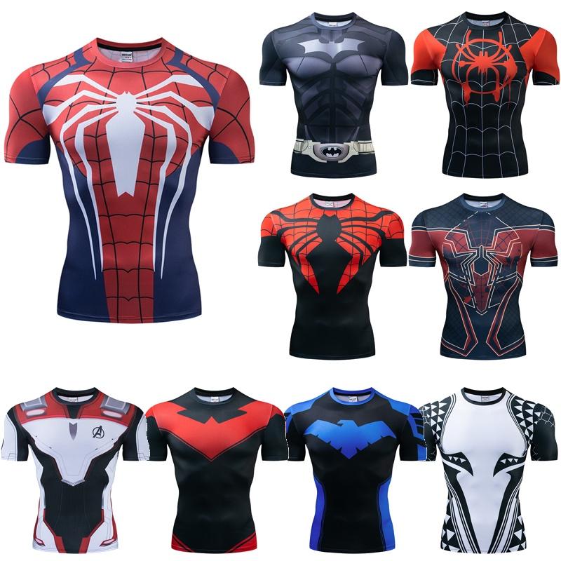 Spiderman Batman Superhero 3d Print Gym Tshirt Men Fitness Tee Compression Tops