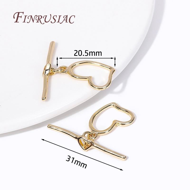 7 Styles Fashion End Beads Toggle Clasps 14k Gold Plated Metal Zircon Round/Heart OT Clasp Lock For DIY Jewelry Making Supplies