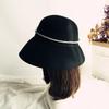 French Elegant Black Pearl Mesh Basin Hat Women'S Autumn And Winter Wool British Versatile Vintage Hepburn Fisherman Hat