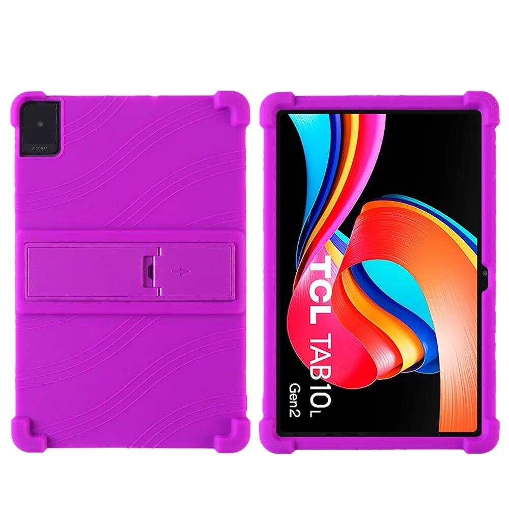 

Для TCL Tab 10L Gen2 10,1 дюймов, кожа, 4 угла, противоударные подушки безопасности TCL 8496A, мягкая силиконовая регулируемая подставка, точный чехол TCL Tab 10L Gen2 синий