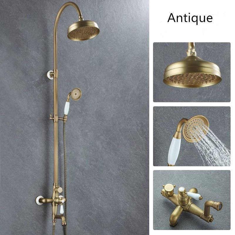 Tuqiu Antique Bathroom Shower Faucet Set Brass Material Bathroom Rainfall Shower Mixer Tap Brass Bath and Shower Faucet Set
