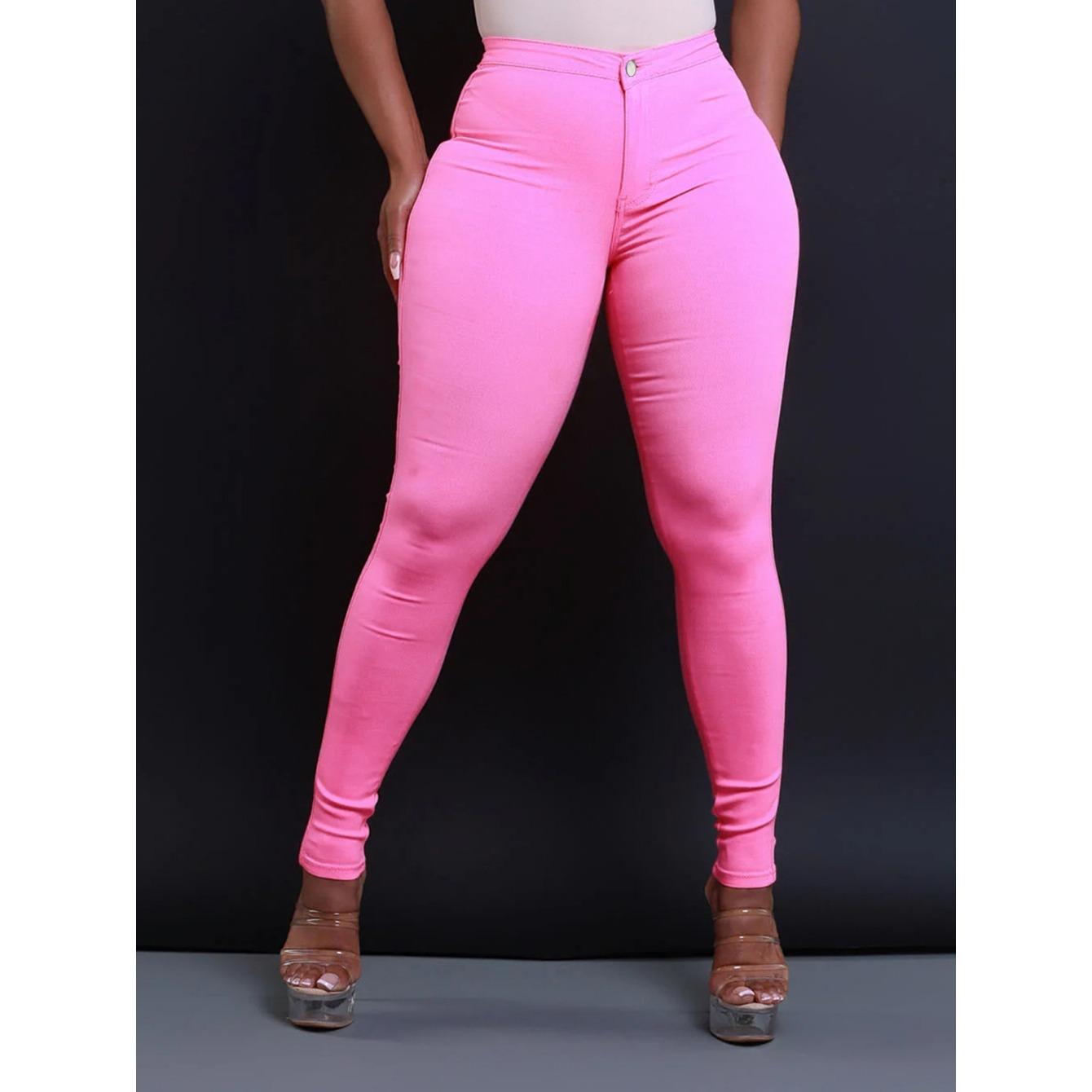 

GMXIA Весна/лето женские обтягивающие джинсы конфетного цвета со средней талией, брюки-карго в 9 цветах M розовый