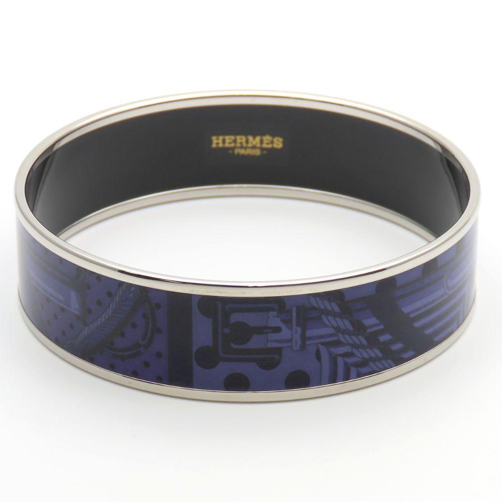 Used HERMES Bangle Emilel GM metal/enamel 38.5g Purple Silver Cloisonne