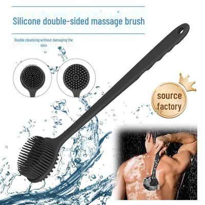 Silicone Double-Sided Long Handle Bath Brush with Soft Bristles for Massage and Back Scrubbing