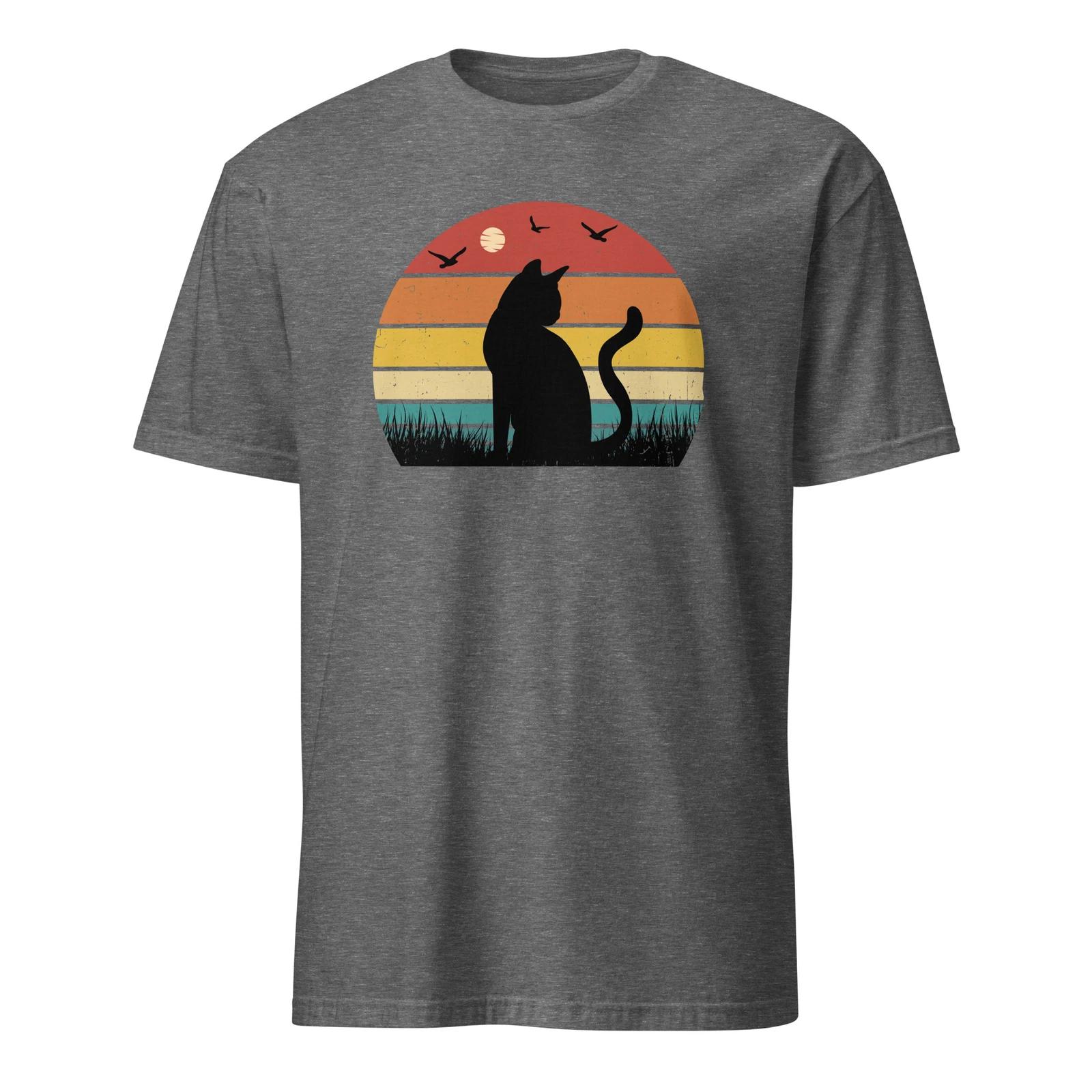 Sunset Cat Unisex T-Shirt, retro kitty pussycat pet animal vintage feline XXXL