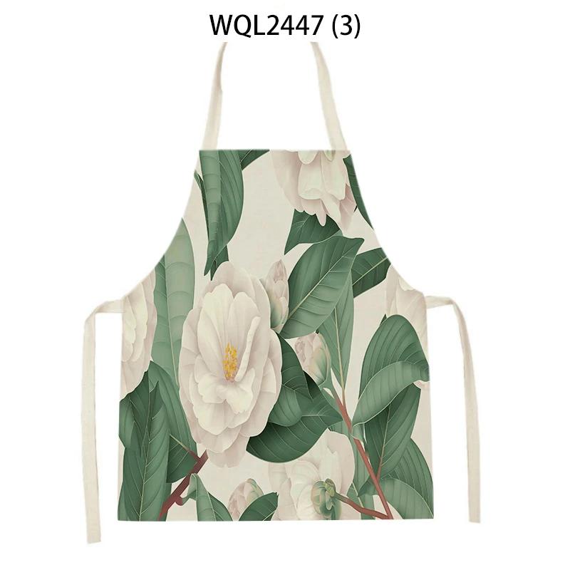 Home Plant Flower Printed Linen Kitchen Apron for Women Home Cooking Baking Waist Bib House Accessories Cleaning Tool Aprons