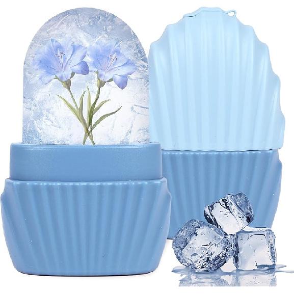 Ice Cube Roller for Face,Eyes and Neck,Reusable Silicone Ice Mold Mermaid Shell Shape for Shrink Pores Anti Wrinkle and Skin Beauty Care,Reduce