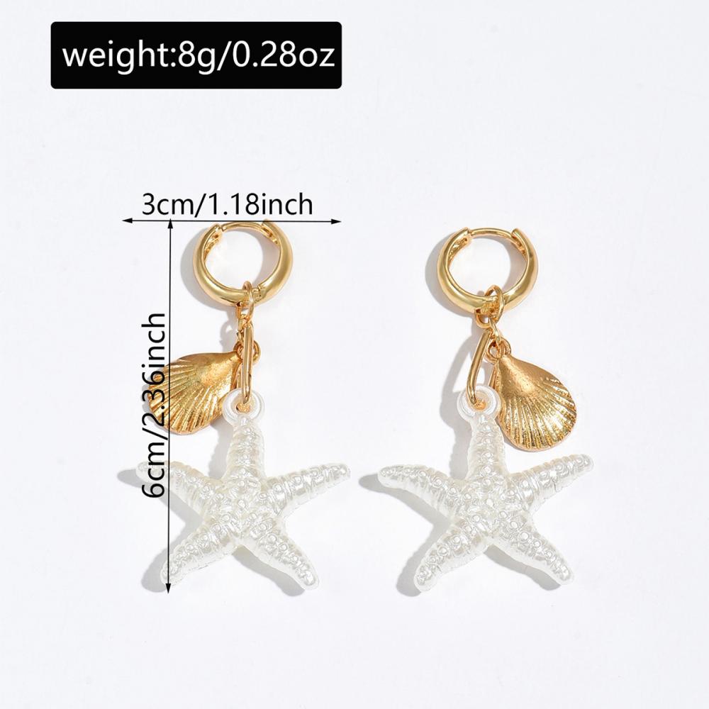 Vintage Starfish Scallop Hoop Earrings for Women Boho Geometric Metal Circular Ear Buckle Seaside Vacation Jewelry Gifts