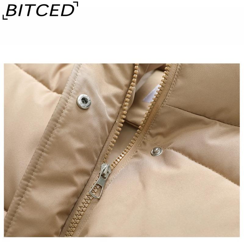 BITCED Autumn/Winter Women's Fashion Solid-Colour Belted Cotton Jacket, Fashionable Waistcoat, Stand-Up Collar Puffer Coat
