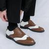 Men's Formal Black & White Brogue Leather Derby Shoes - Spring/Autumn Large Size Wedding Footwear