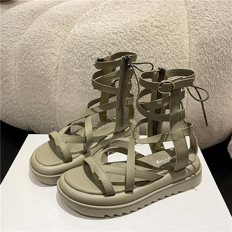 Sandały damskie na platformie 2024 Sandały rzymskie damskie Modne buty codzienne Zamek błyskawiczny z boku Modne sandały Letnie wysokie buty z wycięciami